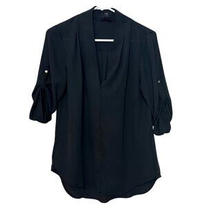 Mossimo Flowy V-Neck Black Blouse | Womens Small Office Shirt | Flowy Sheer Top